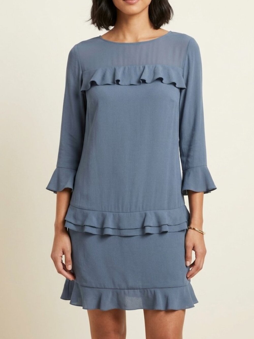 NWT Banana Republic Ruffle Drop-Waist Dress Dusty Blue Tiered Size 2 MSRP $140